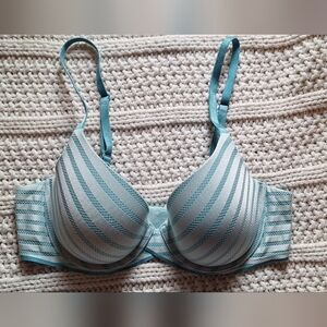 Victoria's Secret Aqua and White Striped Bra 36B